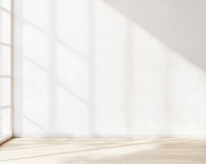 Aufkleber - Minimalistic Modern Office Space with Bright White Concrete Wall and Wooden Floor in Natural Light