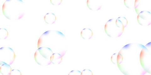 Beautiful circles colorful soap bubbles texture background. Design soap bubbles on a white background. Vector circles template design. white background texture, Xmas, backdrop, lights, wallpaper