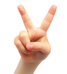 Kids hand showing peace gesture isolated on transparent background