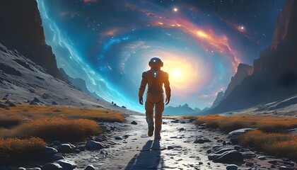 Wall Mural - Journeying Through the Cosmos: A Mans Exploration of the Universe