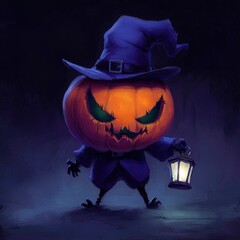 Wall Mural - Jack-o'-Lantern with Hat and Lantern