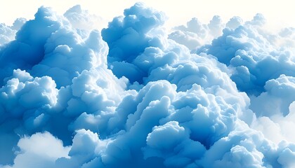 whimsical blue cloud illustrations against a crisp white backdrop