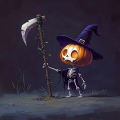 Sticker - Skeleton Pumpkin with a Scythe