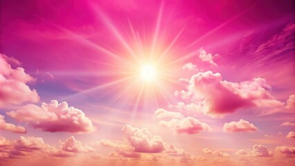 Wall Mural - Pink sky background with sun shining in the summer , pink, sky, background, sun, summer, nature, colorful, vibrant