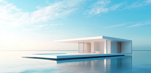 Modern Minimalist House Floating on the Calm Ocean