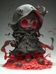 Canvas Print - 3D Render of a Grim Reaper Figure with Red Eyes and a Skull Symbol