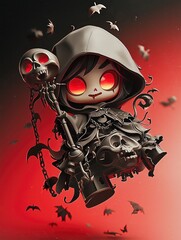 Poster - Spooky Halloween Character with Skulls and Bats