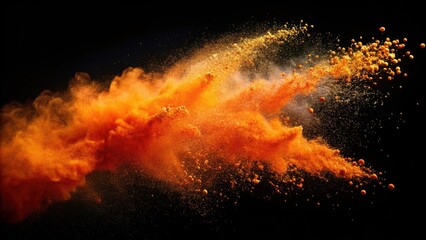 Orange particles flying in the air with colored powder, isolated , orange, particles, flying, colored, powder, air, isolated