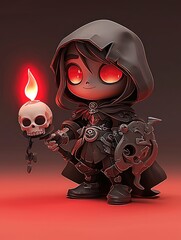 Wall Mural - Cute Dark Character with Skull and Flame