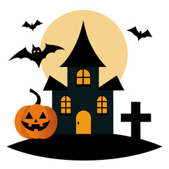 Wall Mural - Halloween background with pumpkin and bats house transparent background