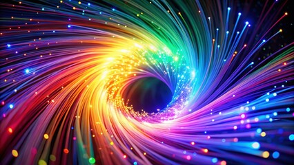 Wall Mural - Vibrant swirls of colorful fiber optics creating a mesmerizing vortex effect, fiber optics, vortex, swirl, colorful, lights