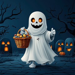 Poster - Friendly Ghost Trick or Treating on Halloween Night