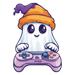 Wall Mural - A cute ghost playing video games