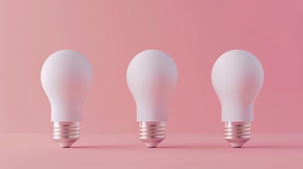 Illuminating Ideas: Three white lightbulbs stand at attention on a vibrant pink backdrop, symbolizing innovation and creative potential.