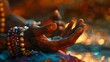 © Desain - A close-up of hands in a meditative pose, adorned with colorful bracelets.