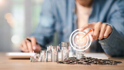 Aufkleber - concept of finance and investment ,profit growth ,financial graphical and statistical analysis ,Stock and currency fund ,bank interest ,high return investment ,financial risk management planning