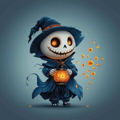 Poster - Cute Halloween Skeleton Holding a Jack-o'-Lantern