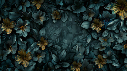 Wall Mural - A vibrant floral background with dark blue flowers and leaves, perfect for adding a touch of nature to your designs.