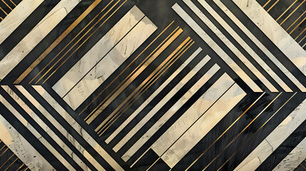 Wall Mural - A geometric pattern in black, white, and gold, with a textured background.