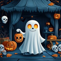 Canvas Print - Friendly Ghost Trick or Treating at Halloween