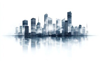 Wall Mural - City Skyline with Reflections in Water