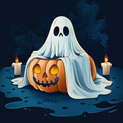 Wall Mural - Spooky Ghost Hiding in a Jack-o-Lantern