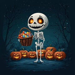 Sticker - Skeleton Trick or Treating with Candy in a Basket