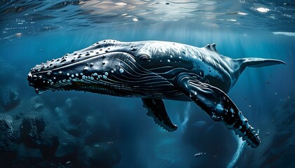 Wall Mural - Whales Enchanting Underwater Concert in Captivating Deep-Sea Landscape