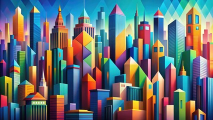 Wall Mural - Abstract cityscape with geometric shapes and vibrant colors, urban, architecture, modern, city, skyline, buildings