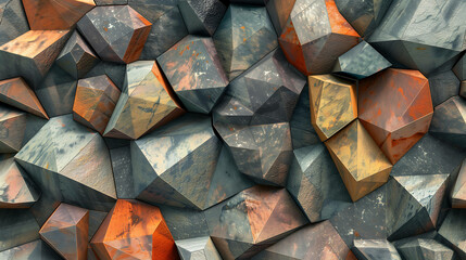 Wall Mural - An abstract image of a wall made of textured, metallic geometric shapes.