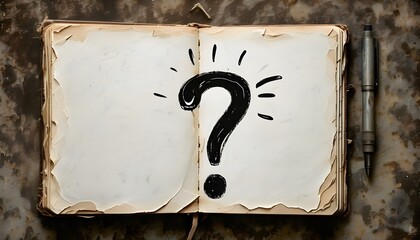 Wall Mural - Intriguing Question Mark Doodle Amidst Well-Worn Notebook Pages