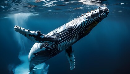 Wall Mural - Majestic Whale Orchestrating Enchanting Underwater Symphony Filled with Melodious Calls in the Deep Blue Sea