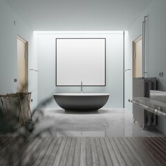 Wall Mural - modern bathroom showroom interior background with poster mockup. 3d rendering