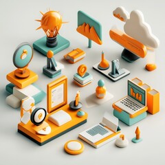Poster - 3d isometric business icons innovation technology and growth