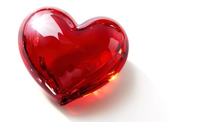 Poster - Big shiny red heart with shadow and glare on white background. Raster version. High quality photo