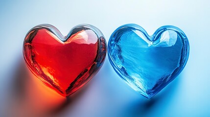 Poster - Two conceptual hearts half blue and half red a greeting card for Valentines Day