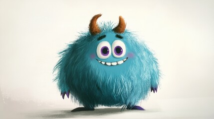 Wall Mural - Cute Blue Monster.