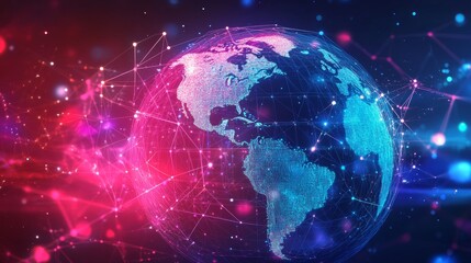 Aufkleber - Futuristic Digital Earth with Global Network and Glowing Connectivity