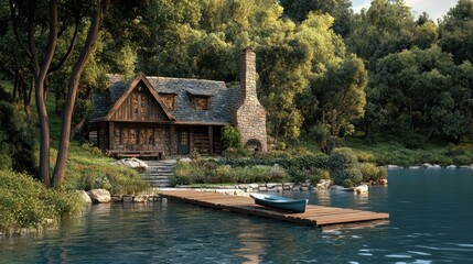 Canvas Print - Cabin by the Lake.