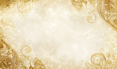 Vintage beige background with delicate gold ornate border design.