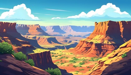 Whimsical Cartoon Adventure Through Vibrant Canyons