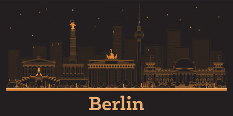 Sticker - Outline Berlin Germany City Skyline with orange Buildings. Business Travel and Concept with Modern Architecture. Berlin Cityscape with Landmarks.