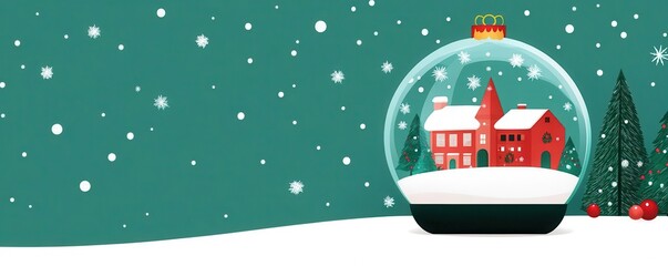 Christmas Eve snow globe, festive town inside, flat design illustration