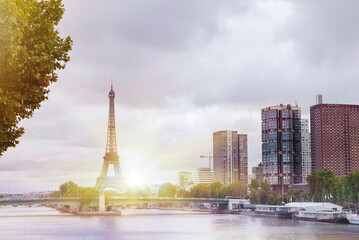 Wall Mural - Eiffel Tower from Seine river, Paris, France.