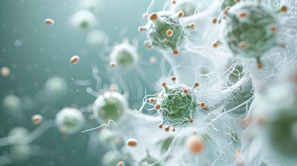 Poster - A close-up view of bacteria thriving on a bathroom sink surface, highlighting hygiene risks in shared spaces. The image shows microscopic germs and bacteria clusters.