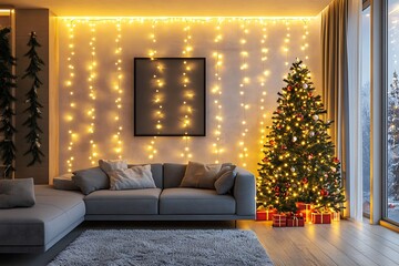 living room with christmas tree