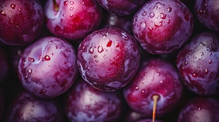 Poster - Lots of Fresh Ripe Plums Top View Background Texture : Generative AI