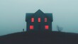 © Jakrapan - Lonely House on Foggy Hill with Red Windows