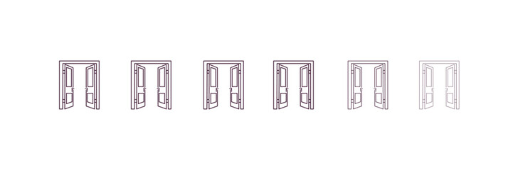 Poster - doors open  outline icon. Linear vector from construction concept. 6 different line style doors open  icon included thin, light, regular, medium, bold, black