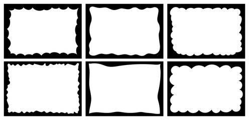 Borders set, abstract frames with wavy edges. Geometric backgrounds. Vector illustration. Doodle vignette. Blank shapes for picture, diploma, invitation template, empty textbox.